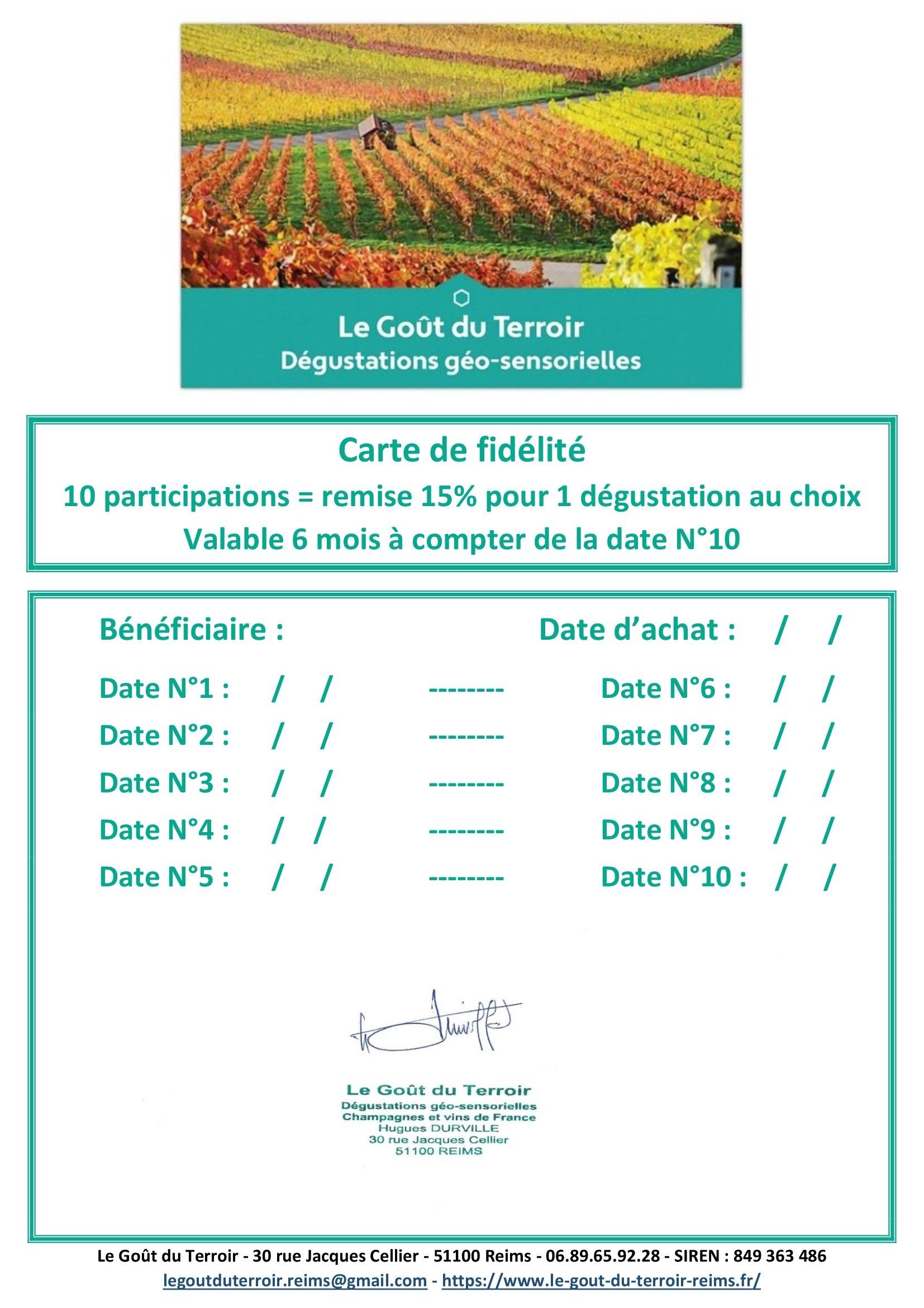 Spécimen carte de fidélité